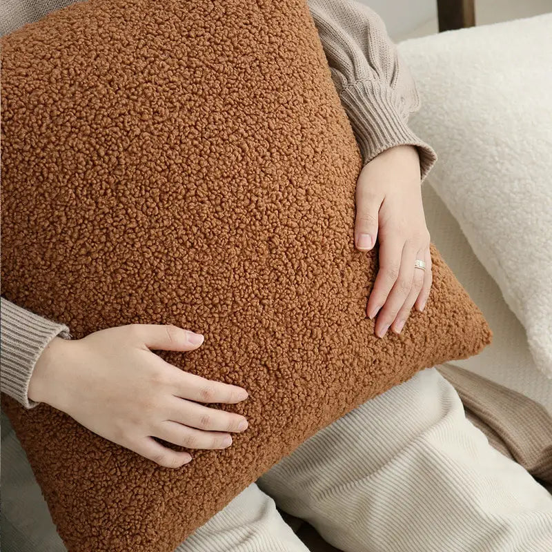 Faux Fur Teddy Cushion Cover — Cozy Textured Throw Pillow