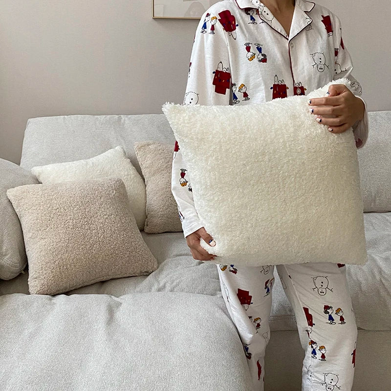 Faux Fur Teddy Cushion Cover — Cozy Textured Throw Pillow