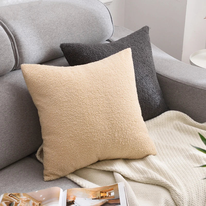 Faux Fur Teddy Cushion Cover — Cozy Textured Throw Pillow